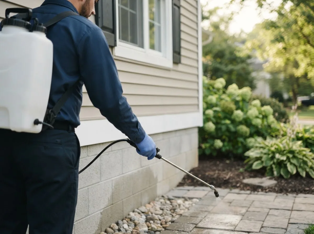 Pest control technician inspecting a home in Haydenville, MA